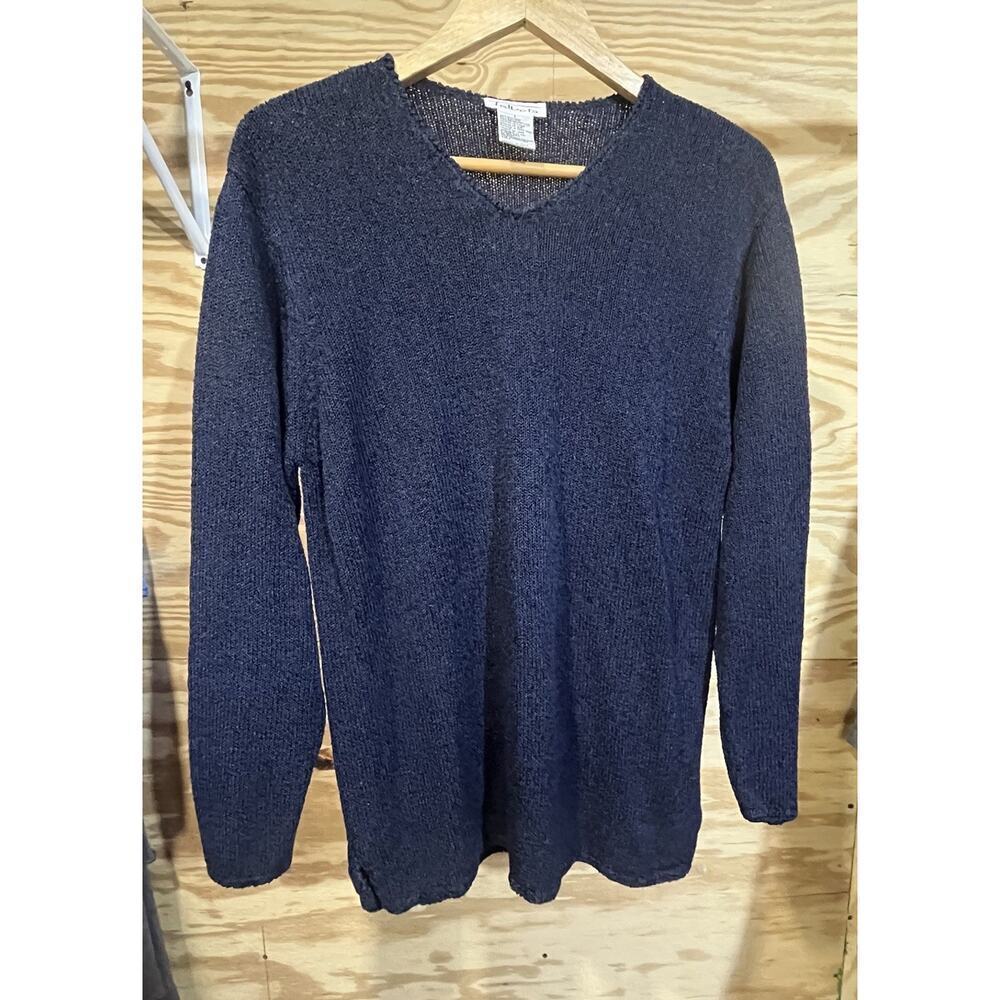 Talbots Soft Silk Blend Sweater Size Large Navy Blue Preppy Nautical Career